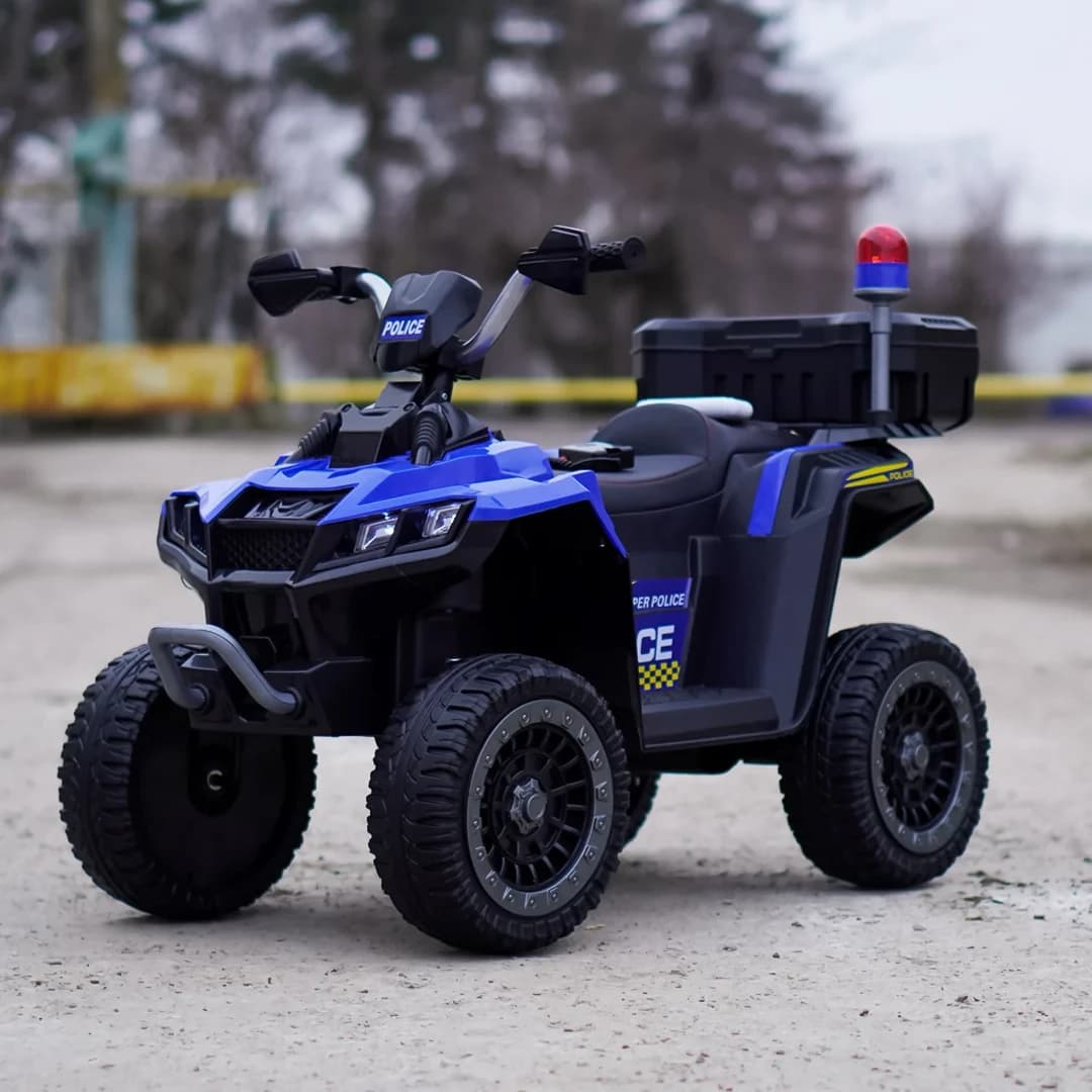 Детско Акумулаторно ATV Police, 80W, 12V/7Ah, R/C 2.4G, EVA гуми, Синьо