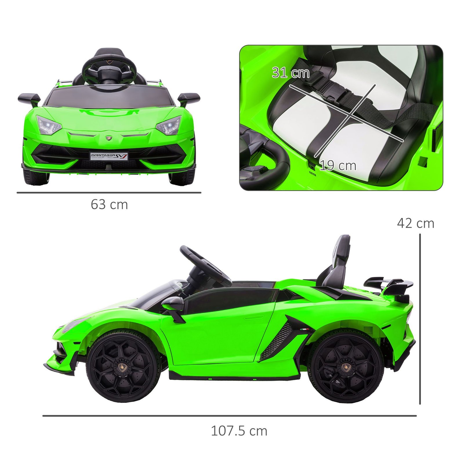 Лицензирана Акумулаторна Кола Lamborghini Aventador, 12V/4.5AH, R/C 2.4G - Image 3